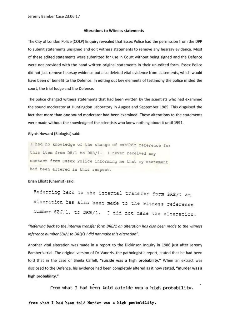 The integrity of the evidence in Jeremy’s case has to be in serious doubt! The document below shows forensic scientists had no knowledge of alterations made to their evidence. This should worry anyone who believes in a fair justice system. 38 years of injustice. J4J!!