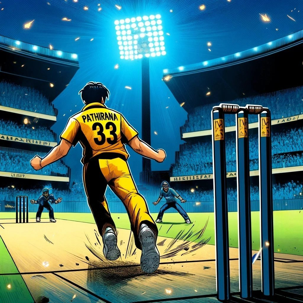 AiArtistNAADAN's tweet photo. #Pathirana
His 4th wicket. Chennai inches closer to winning the match..
#MIvsCSK #Aiart #livecomics #naadancomics #ipl2024 #CSKvsMI https://t.co/1VD1nLPWVp