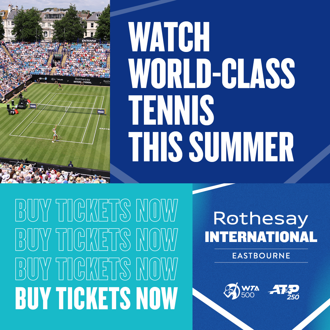 The Rothesay International Eastbourne returns from 22 - 29 June 🎾 With tickets on sale now, don't miss out: tinyurl.com/n7rxnht2