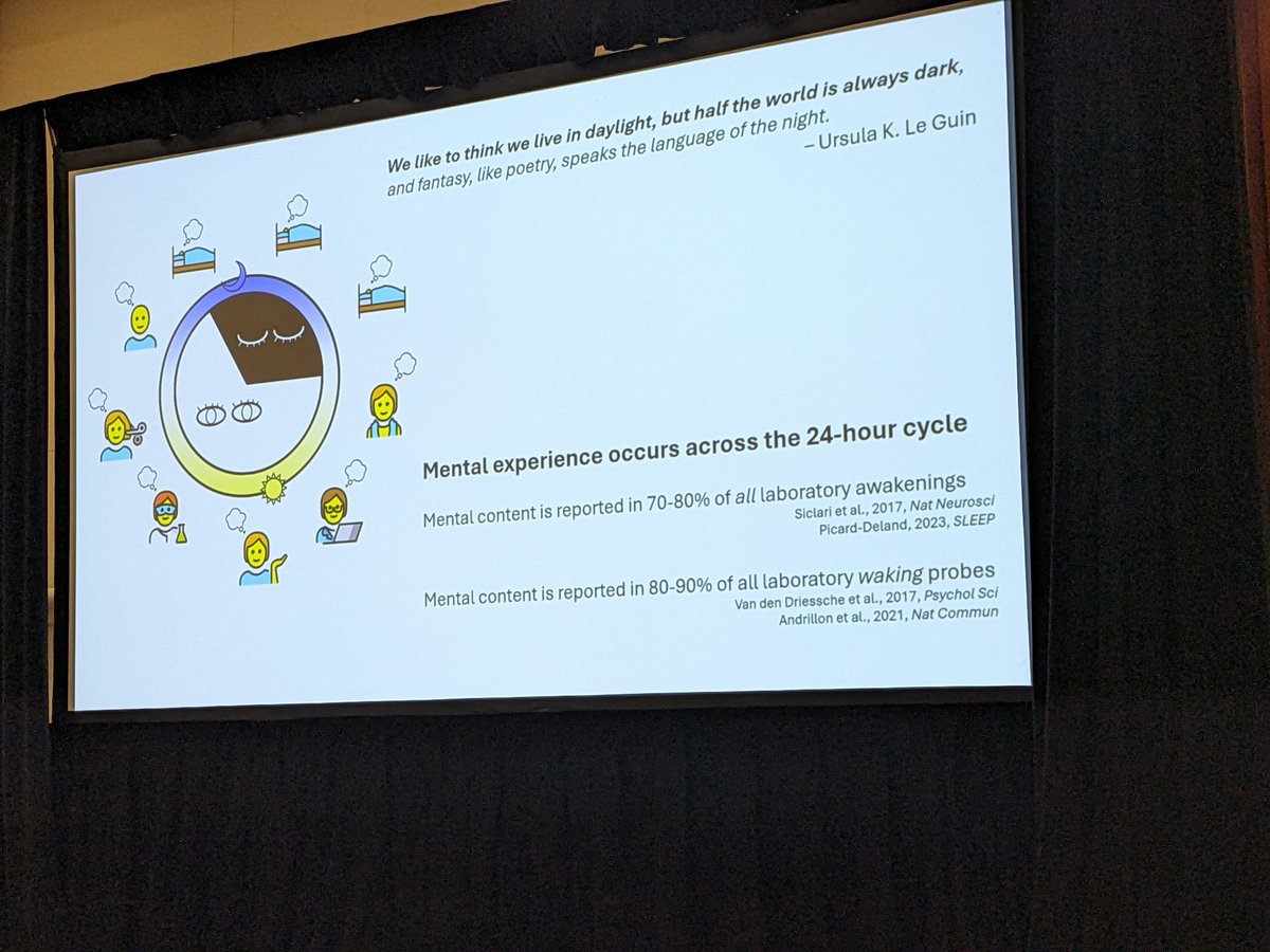 CogNeuroNews's tweet image. &quot;We like to think we live in daylight, but half the work is always dark&quot;
-Remington Mallett kicks off a session on dreaming and cognition with a quote from Ursula K. le Guin
#CNS2024 #scifi #scicomm