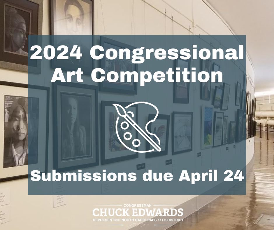 🎨 Reminder: There’s less than two weeks left to submit artwork for the Congressional Art Competition.   Looking forward to seeing all of the artwork that #NC11 high school students create!   Visit my website for more information: edwards.house.gov/artcompetition