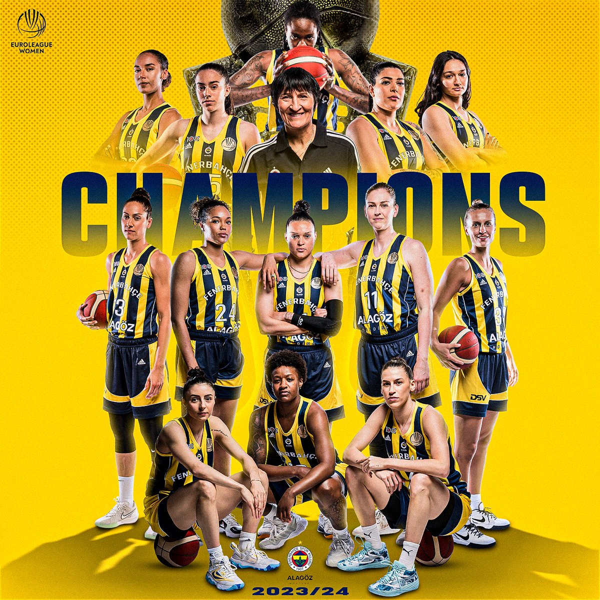 ŞAMPİYON 💛💙 @fbkadinbasket are the first Turkish team to win back-to-back #EuroLeagueWomen titles 🏆🏆