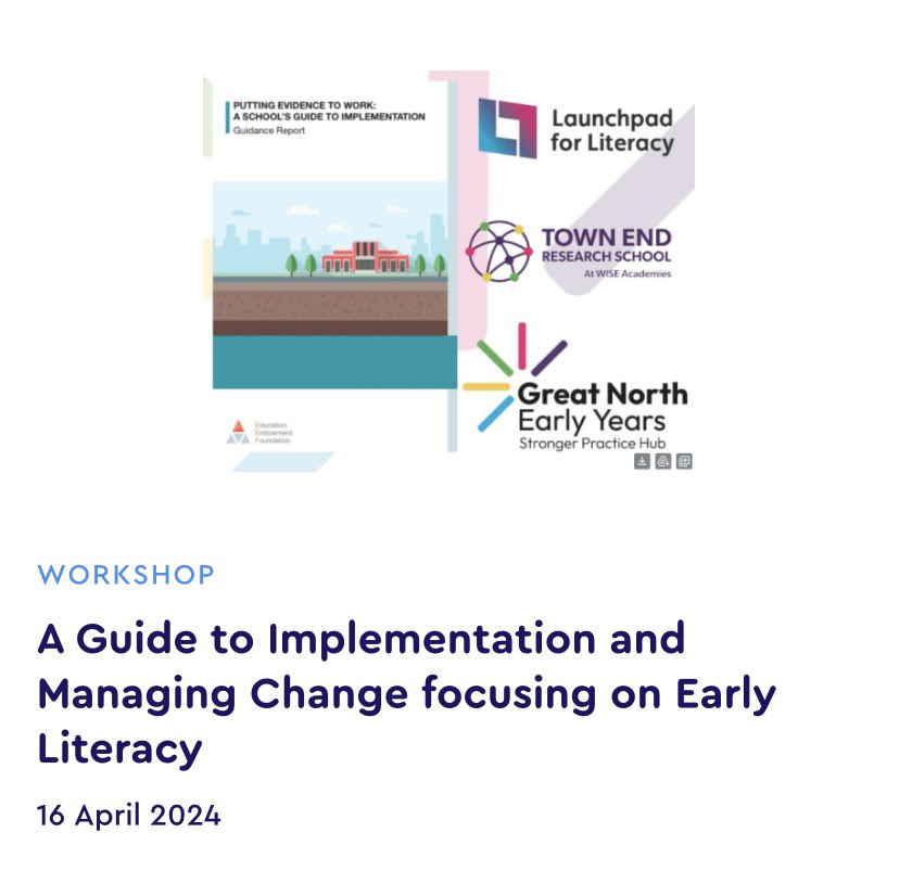 🚨🚨 One space available for this CPD session at Durham Leadership Centre. This is ideal if you want to improve how you implement change & strengthen early literacy in your setting. It includes several links to Launchpad for Literacy. @TownEndResearch strongerpracticehubs.org.uk/hubs/ne/great-…