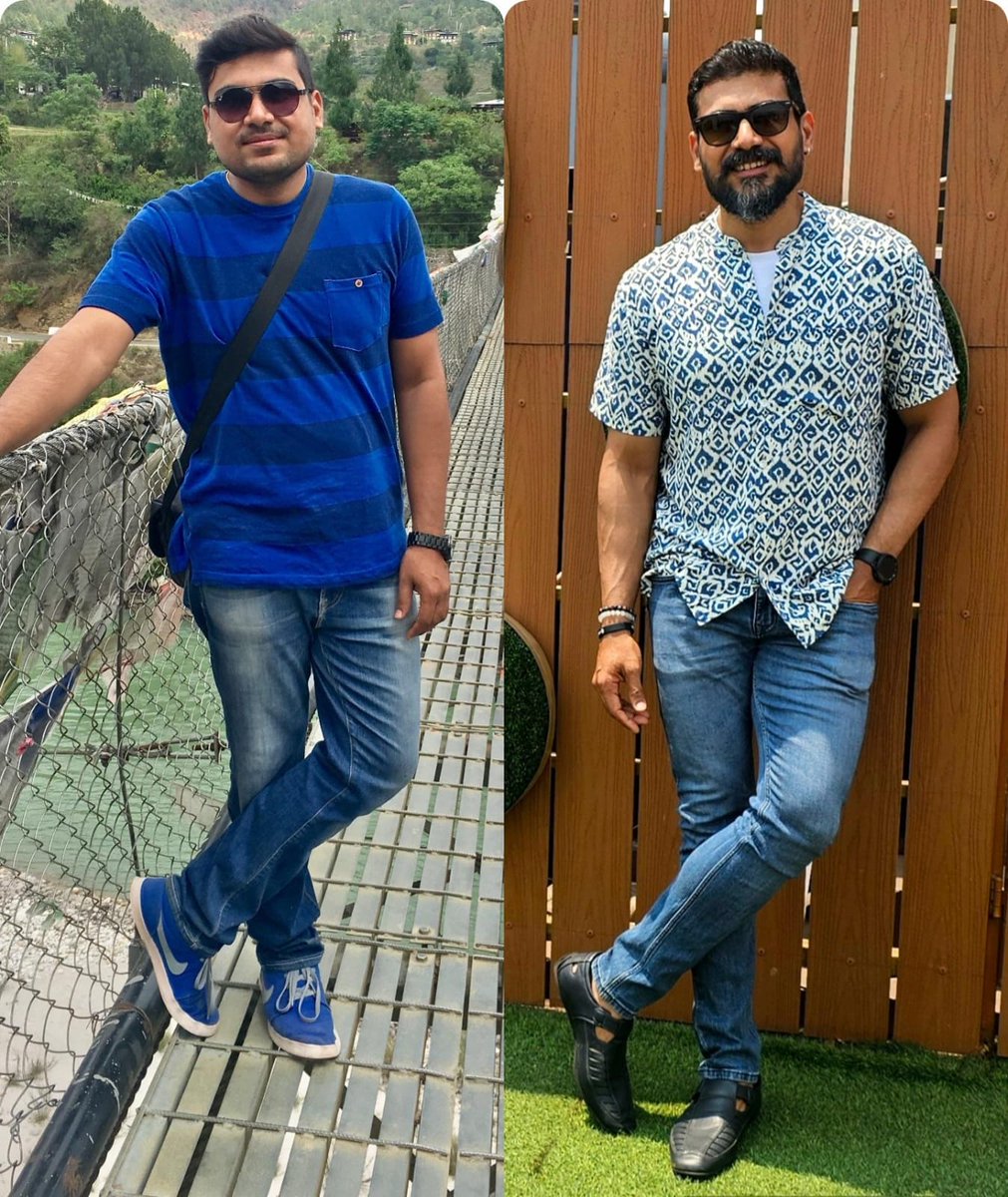 #TheVijay #TheOptimumFitness Great Transformation 2017 @ 89 Kg vs 2024 @ 71 kg Active life style with strength training A Beginner in the gym now to be a certified personal trainer. Journey has been of Vijay 🤝😊🔥