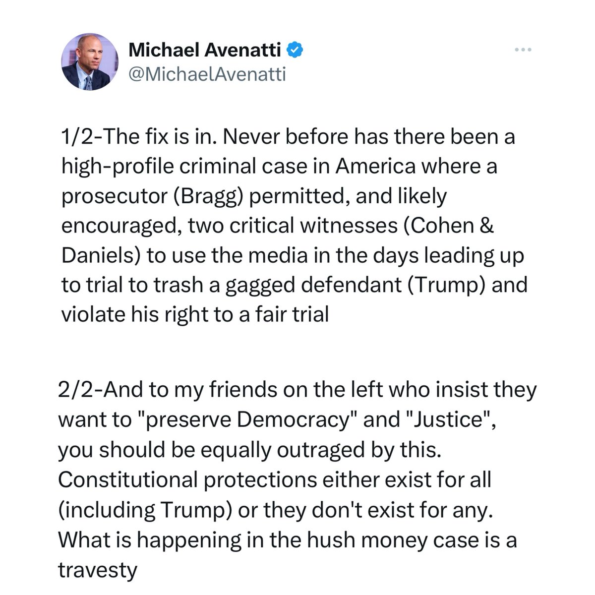 Wow @MichaelAvenatti continues to defend Trump against the Bragg witch hunt! Even Democrats know that this is a total HOAX!!!