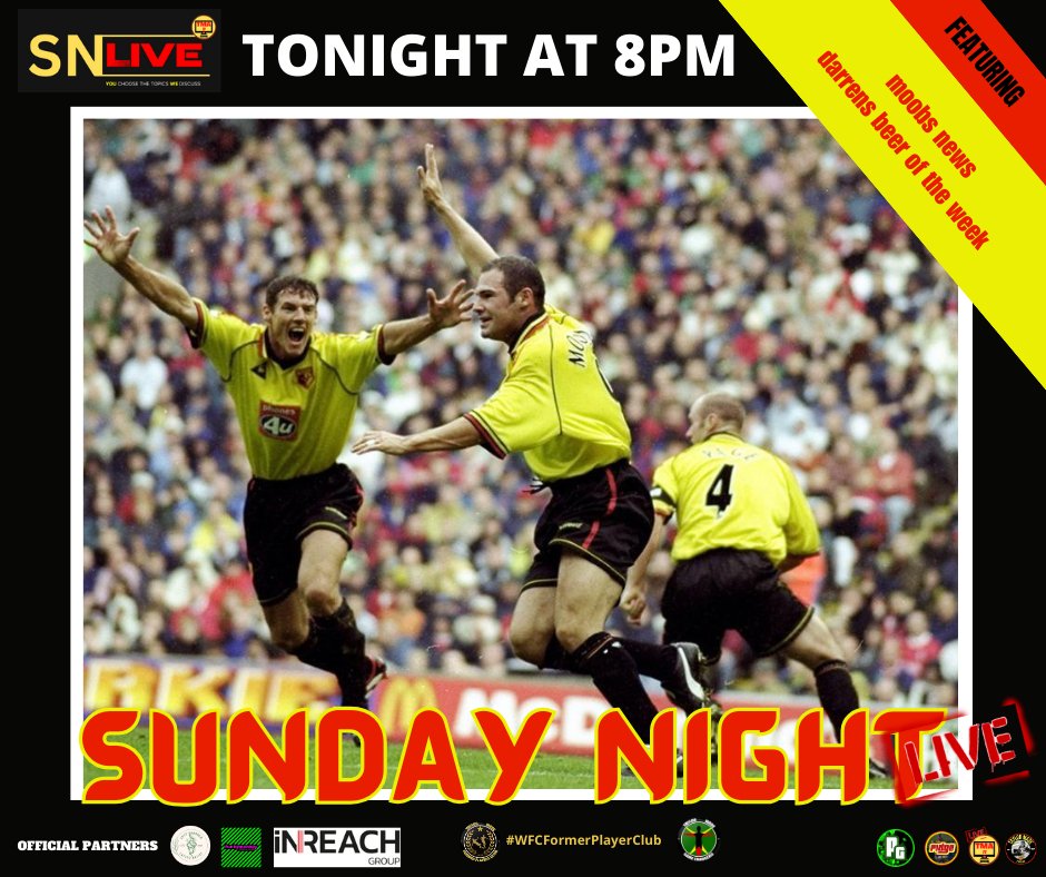 #SundayNightLive - TONIGHT AT 8PM

WE ARE ON YOUTUBE TONIGHT

YOU Choose The Topics WE Discuss

We are on YouTube for the next 2/3 weeks 

Log on at 8pm on THIS LINK youtube.com/watch?v=xMvo-i…

#WFCFormerPlayersClub #WatfordFC #TMA