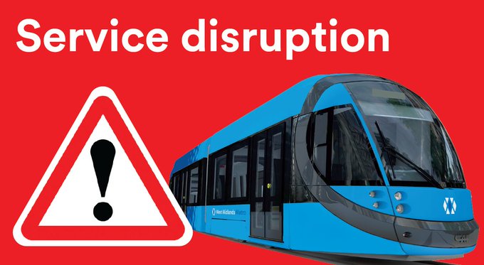WMmetro's tweet photo. ⚠️ #WMMNew - 18:39 - Due to a broken down bus near Brindley Place, trams are unable to operate between the Library and Edgbaston Village.
Trams are operating between Wolverhampton Station and the Library. https://t.co/eQUuPSqqUU