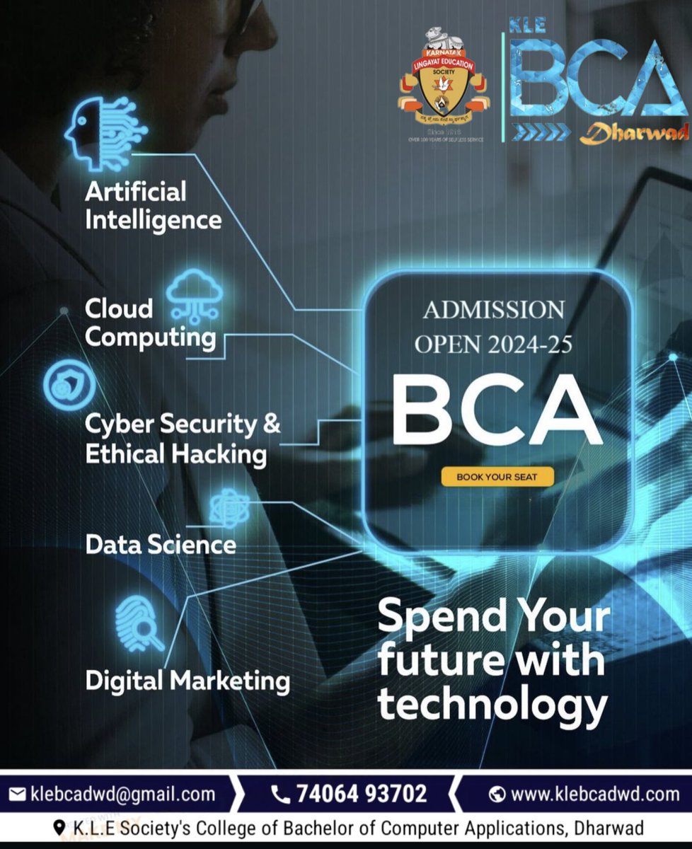 🎓 Join us at KLE BCA College in Dharwad for a transformative academic journey! Admission now open for the 2024-25 academic year. Don't miss out on this opportunity! #KLEBCACollege #AdmissionsOpen #Dharwad #BCA #2024Admissions #TransformativeEducation