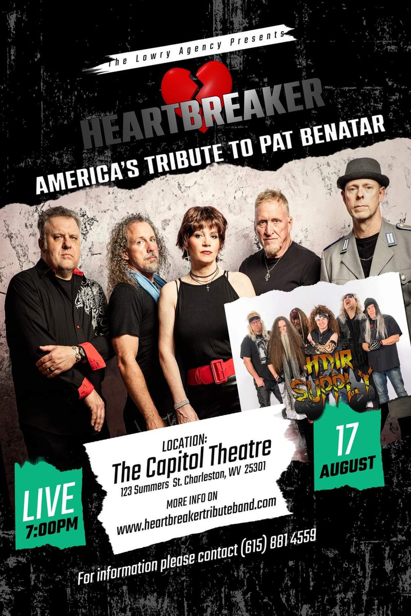 #Charleston #WV we are coming to you w/ Hair Supply! Aug 17th! Tix: ticketleap.events/tickets/the-lo… #livemusic #patbenatar #music #concerts #tributbands #Heartbreaker #heartbreakertribute #hairsupply #rockmusic #classicrock