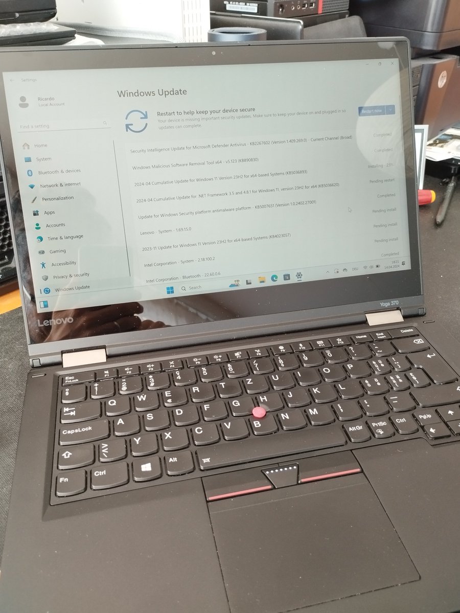 Nice #Nerdy weekend tinkering with a <a href="/lenovo/">Lenovo</a> #ThinkPad 
Repasting done on my X370 Yoga and installing the latest Win11 updates 
(Seems the prev owner broke a few things like the SSD sheet cover - I added a little of kapton tape to hold it in place - and a few bottom cover screws)