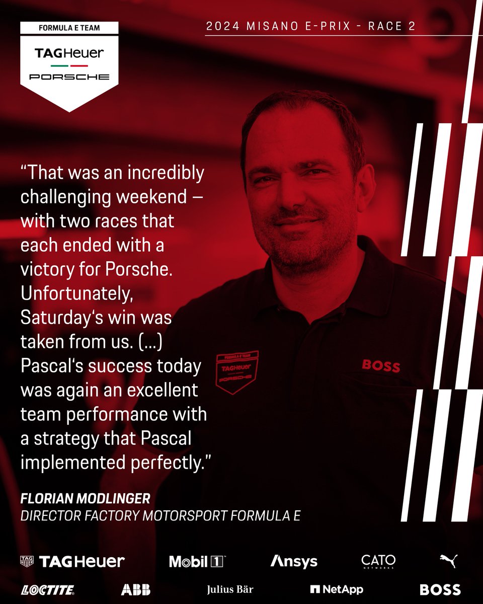 Our Director Factory Motorsport Formula E speaks about a demanding 2024 #MisanoEPrix. Find Florian Modlinger‘s full quote here: presse.porsche.de/prod/presse_pa… #PorscheFormulaE #Raceborn