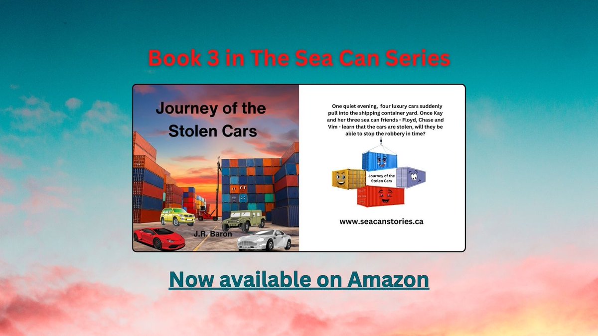 NEW! "Journey of the Stolen Cars", Book 3 in The Sea Can Stories. Now available on Amazon. a.co/d/7GT0wFq 
#kidlit #book #Transportation #shippingindustry #cars #trains #books