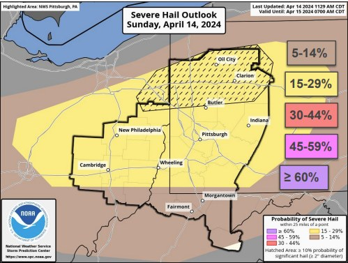 NWSPittsburgh's tweet photo. Here is the latest update regarding the severe weather potential for today. The main change is the threat of large hail  north of Pittsburgh. https://t.co/vqGh4mMpCZ