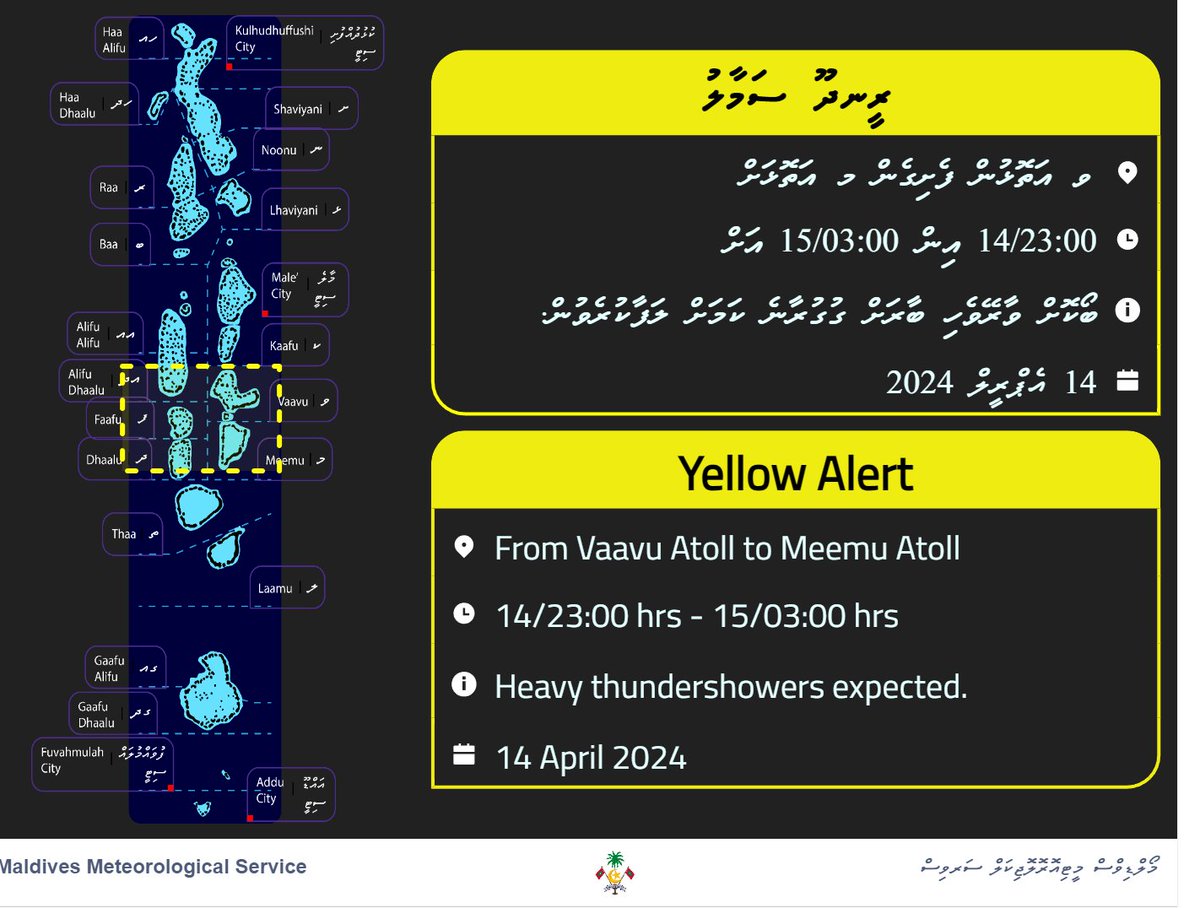 Yellow alert for heavy thundershowers.