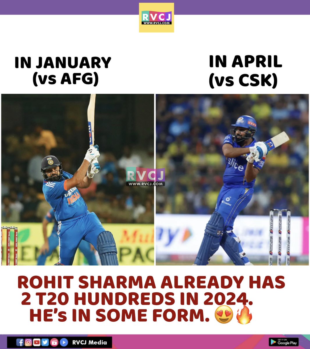 RVCJ_FB's tweet photo. 2nd T20 Hundred for Rohit Sharma in 2024 https://t.co/7QhL9Z6uiu