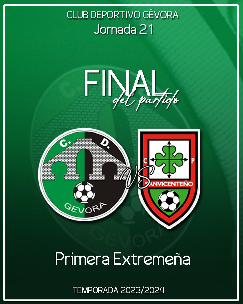 CdGevora's tweet photo. ▶️ 𝗙𝗜𝗡𝗔𝗟 𝗗𝗘𝗟 𝗣𝗔𝗥𝗧𝗜𝗗𝗢

➡️ @CdGevora 3-1 @Cpsanvi

⚽ Samu López, Santi Chávez y Adri.

✅ ¡¡VICTORIAAAA!! Aseguramos como mínimo el segundo puesto de la tabla clasificatoria.

✊🏻 ¡SEGUIMOS EN LA LUCHA!

#Jornada20 
#ChelesCDG https://t.co/Wh20r6M3s7