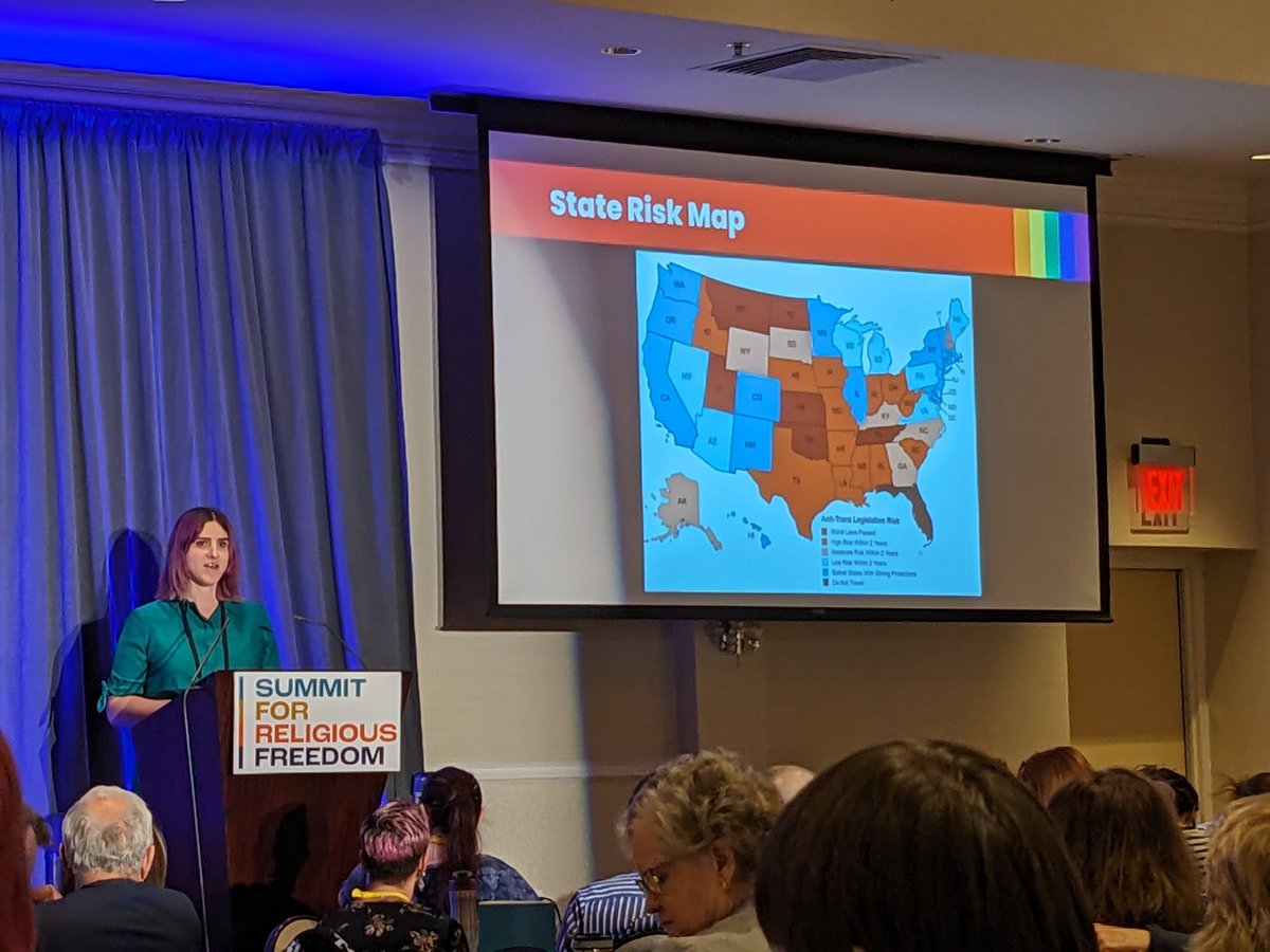 .@ErinInTheMorn showed a map of states, color coded based on how safe they are for the transgender community at her #SRF2024 keynote. Florida is black because it's so unsafe. Thanks Erin for this important talk.