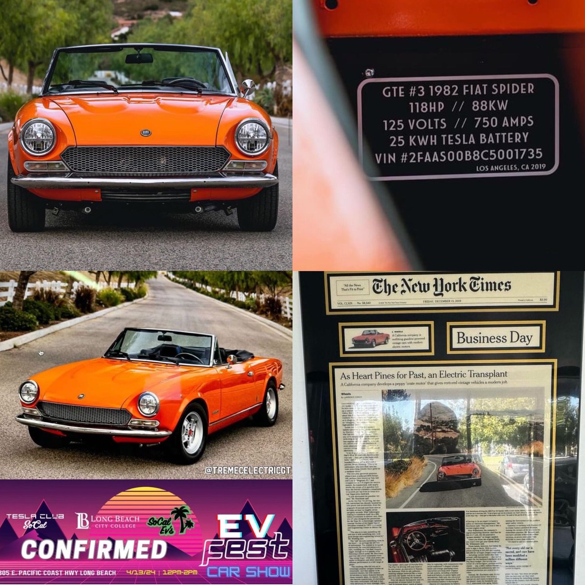 FthePump1's tweet image. #EVFEST2024 Best EV Conversion Winner this 1982 Fiat GT EV Conversion with @Tesla Motor!