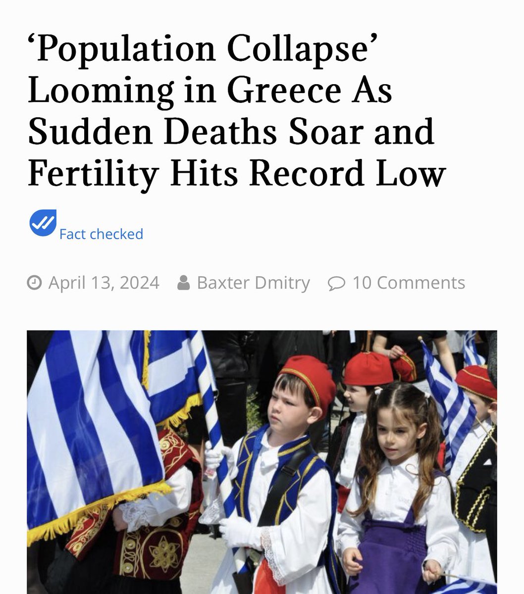 Greece is predicted to become the first nation to suffer “population collapse” as sudden and unexpected deaths continue soaring across the nation while fertility rates have plunged to levels lower than experts previously thought possible. Heart failure, strokes, blood clots, and…