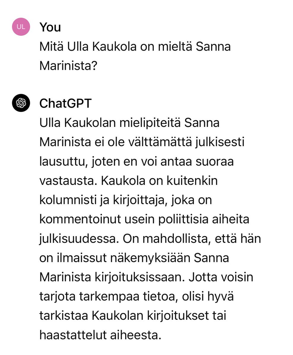 Huvitan itseäni juttelemalla tekoälyn kanssa. Kaikenlaista se ”tietääkin”. Katsopa @SFjder tuo vastaus, saat Hangossa mojovat naurut! #tekoäly