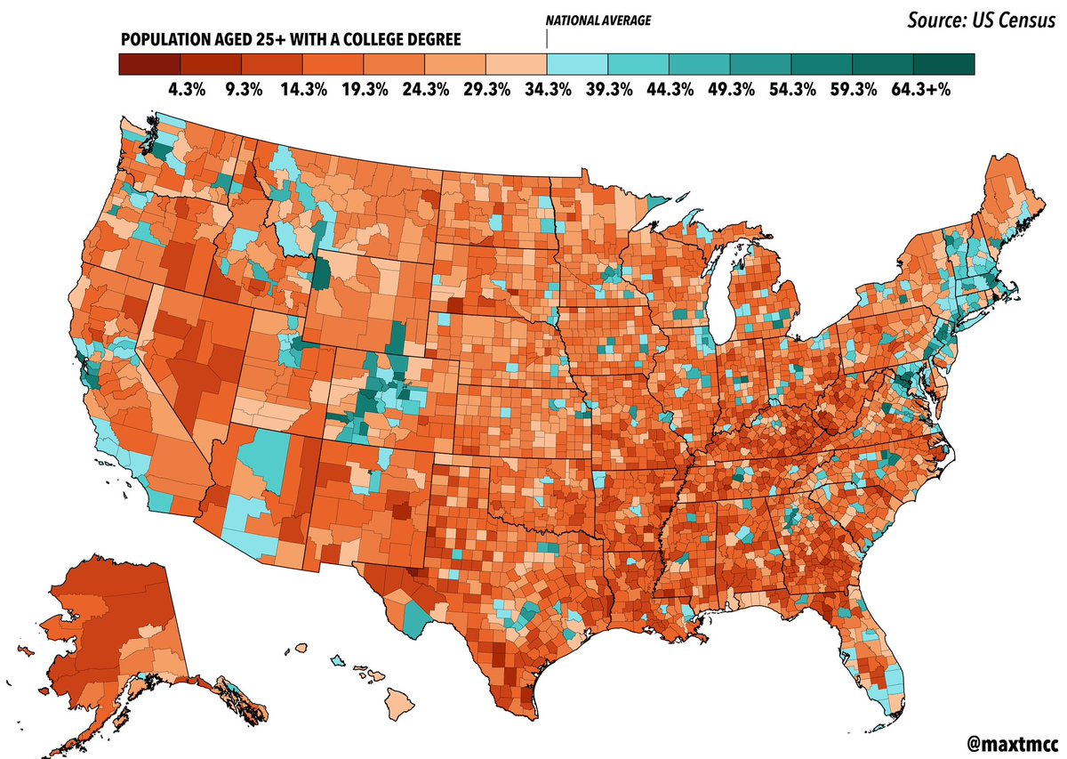 Updated college education rate by county (2018-2022 ACS)