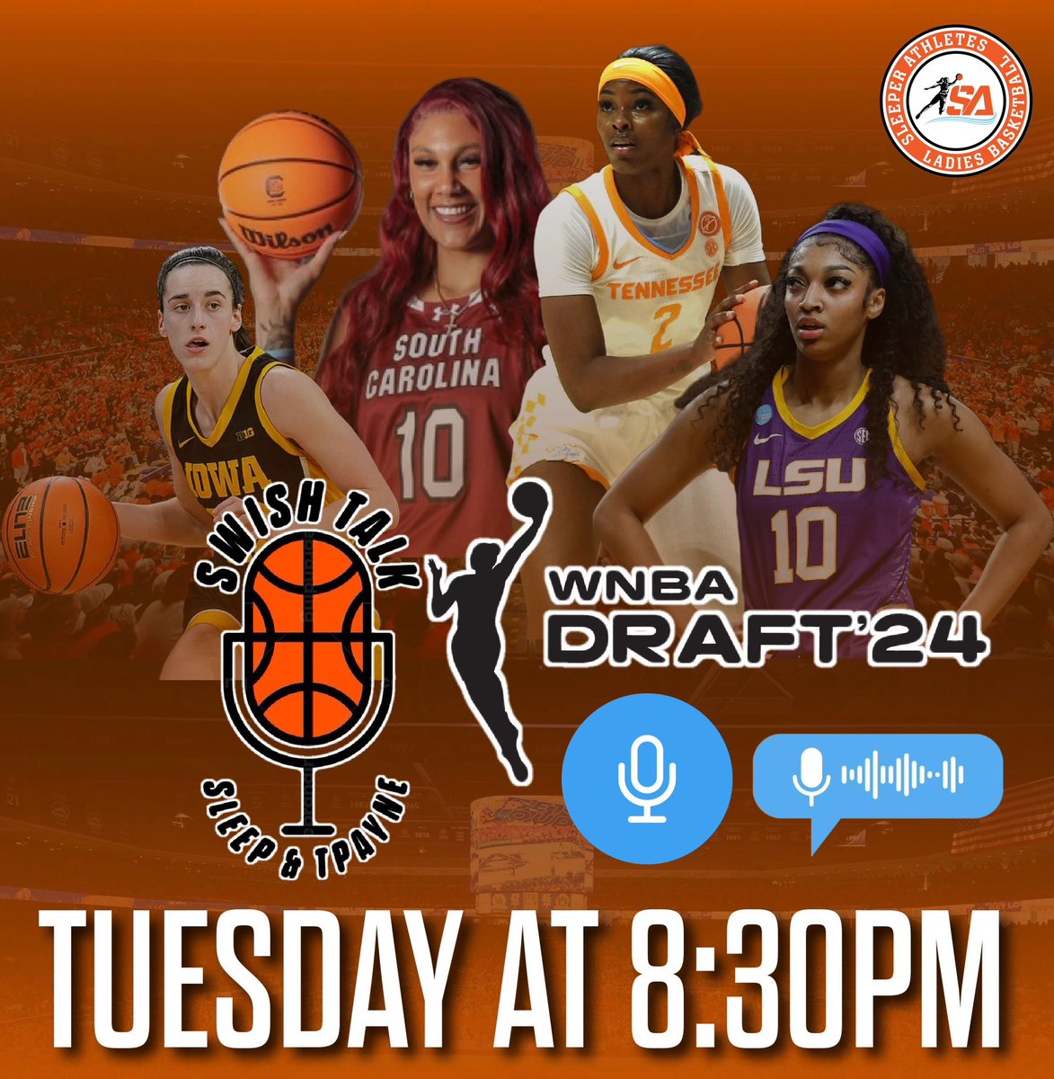 #SwishTalk with Sleep (@ThaRealSleep) & T-Payne (@tpayne215) will be back on #TwitterSpaces Tuesday night at 8:30PM to talk to the 2024 @WNBA Draft 

Join us and speak your mind about the draft as well #WNBATwitter