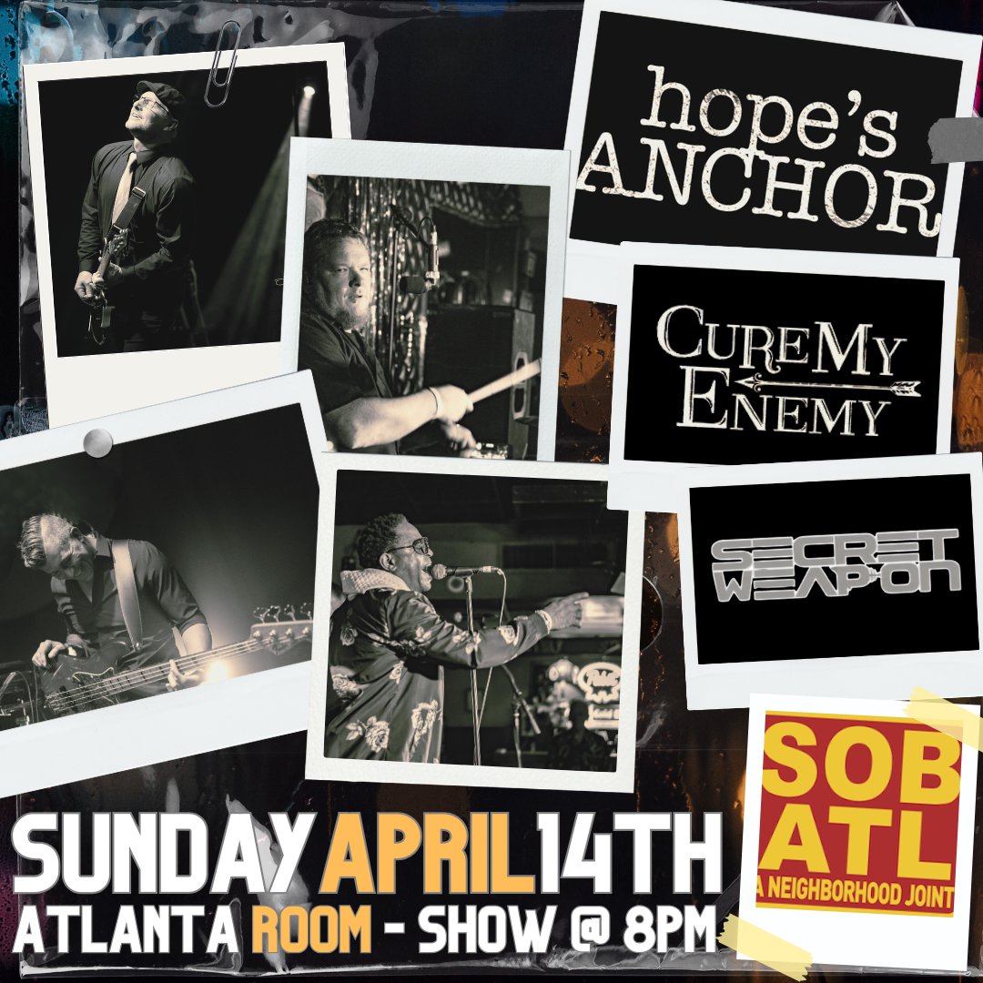 🗓️ TONIGHT (4/14) 📍 Atlanta Room⁠ HOPE'S ANCHOR / CURE MY ENEMY / SECRET WEAPON⁠ 🚪 7 PM / 🎟️ $15⁠ smithsoldebar.freshtix.com/events/hopes-a…