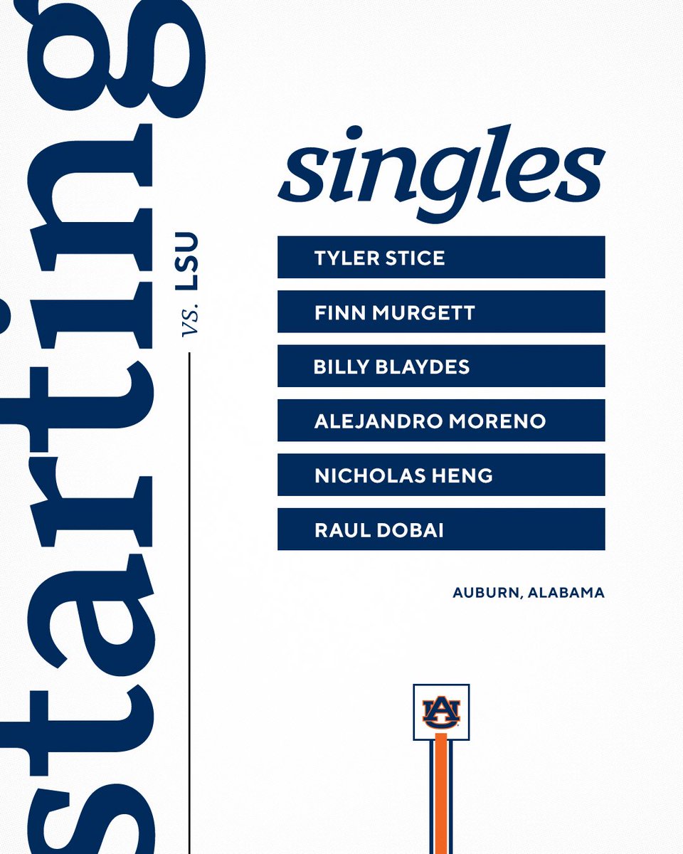 LSU took the doubles point - here’s the singles lineup for the home finale #WarEagle