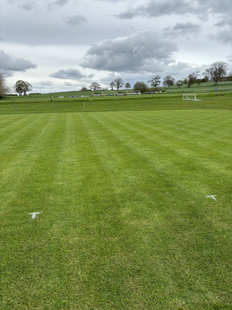 JamesWiseman's tweet photo. @mowermanjimmy  had to hovercraft the mower over to the square but it’s looking ok. #patchoftheday @MalpasCC https://t.co/00ExLi6orq