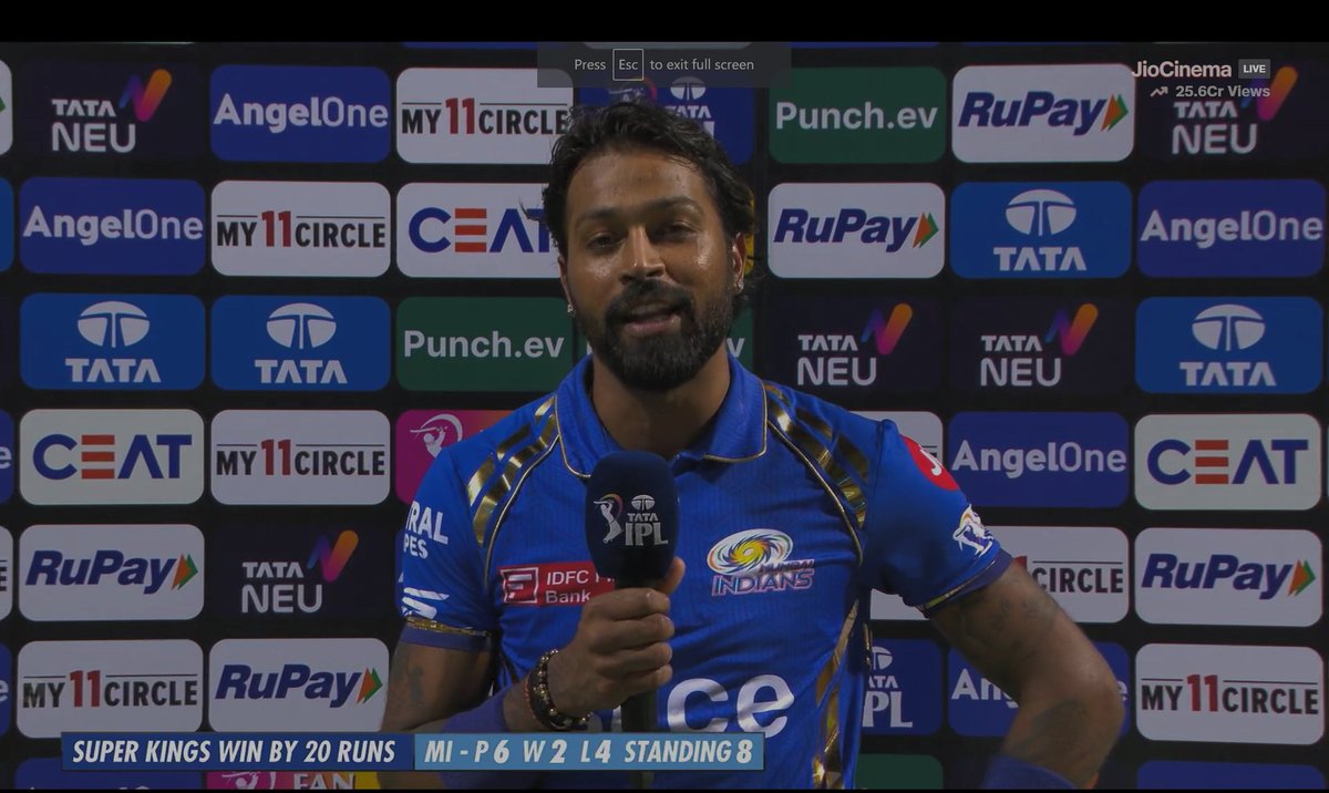 Hardik Pandya said 'CSK bowled really well, there is a man behind the stumps telling what to do'.