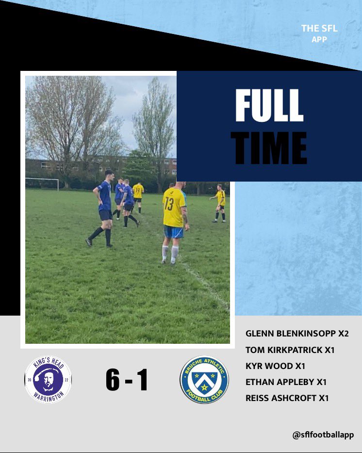 Solid performance and 3 points on the board. Cheers to @Bruche_FC for filling in at short notice. Goals: @glennblenkinsop x2 @applebyfn x1 @reissashcroft x1 Tom Kirkpatrick x1 Kyr Wood x1 MOTM - Tom Kirkpatrick