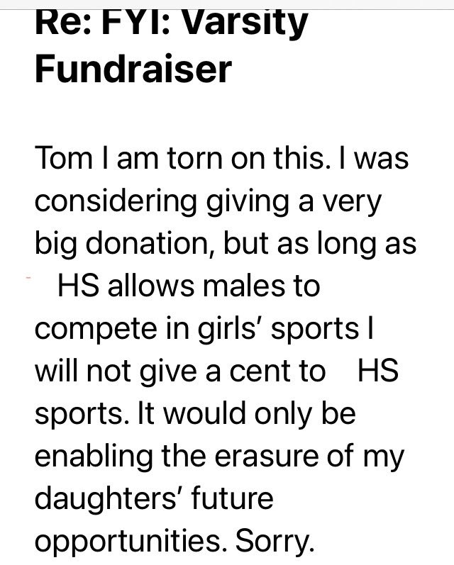 My daughter’s school came to me asking for a donation for their sports program which allow males in girls sports. This is what I told them. We need to draw a line in the sand for our girls now. Join us men. stepupdad.org @DeclarationOn @Riley_Gaines_ @ithompsonfdn…