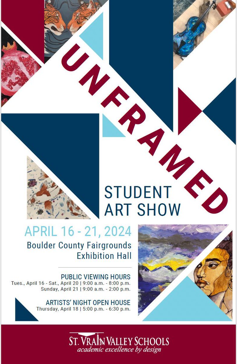 Columbine families! Visit the district art show to see all the fantastic, creative artwork, especially from our Columbine student artists! Thanks, Mrs. C, for helping our students shine! @KarlaAllenbach #SkylineCommunityStrong #StVrainStorm @SVPriorityPrgms