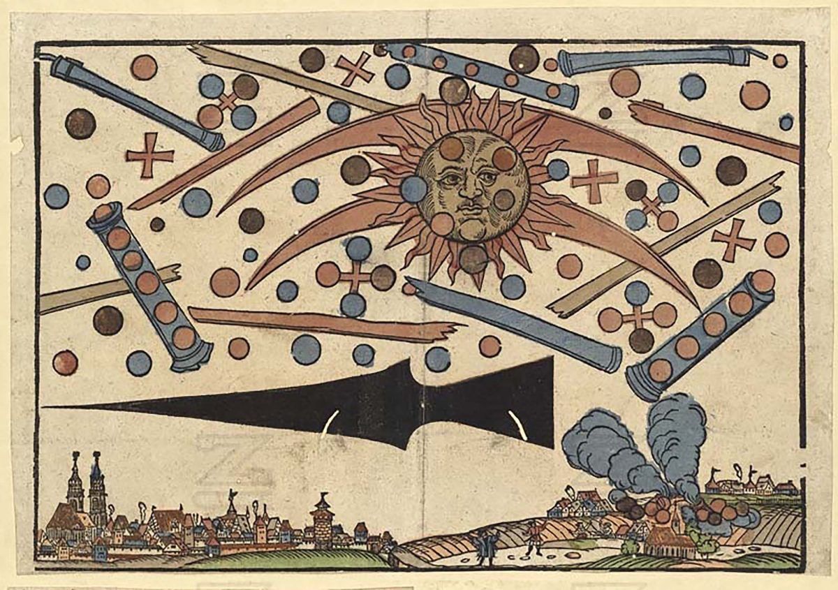 Celestial Phenomenon Over Nuremberg – April 14th, 1561 According to the broadsheet, around dawn on 14 April 1561, 'many men and women' of Nuremberg saw what the broadsheet describes as an aerial battle 'out of the sun' buff.ly/49JZg9i