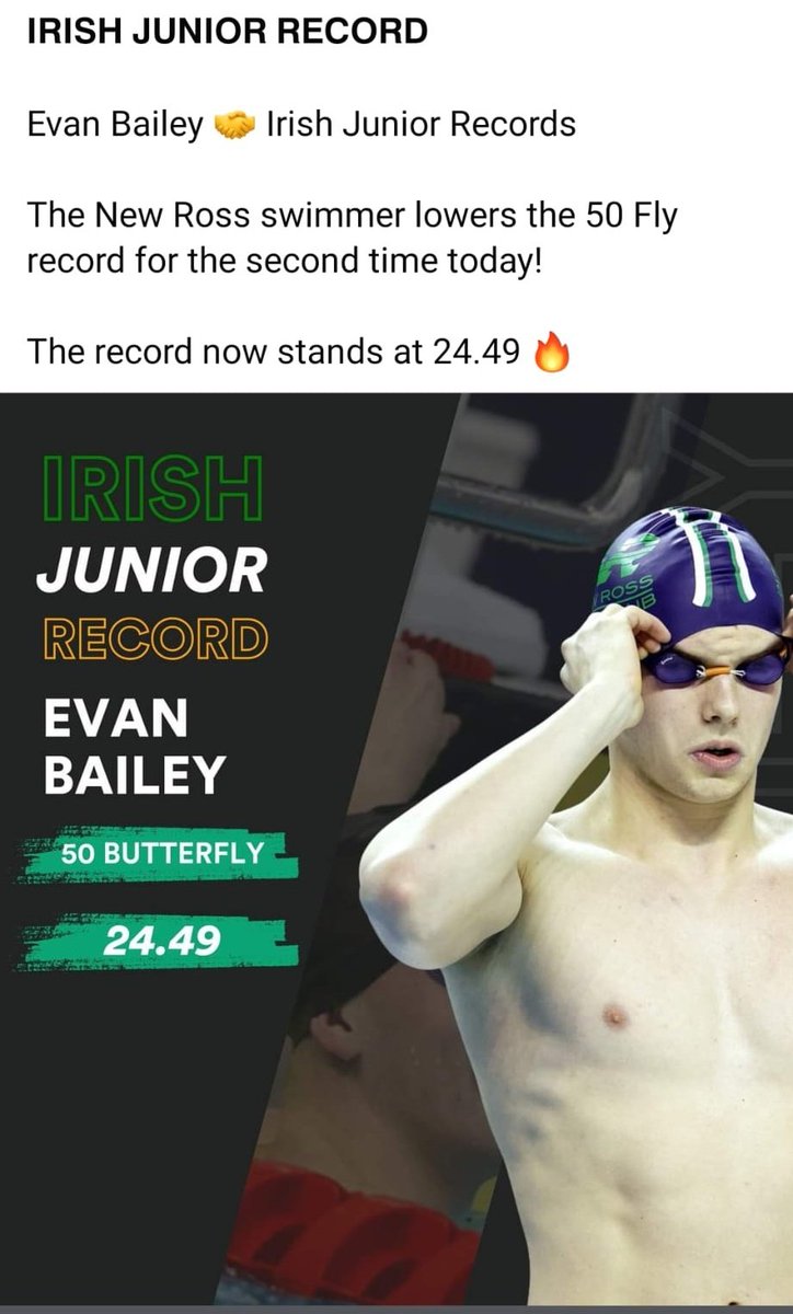 Well done to Evan. He just broke his own Irish Junior Record for 50m Fly, set this morning. #superblue