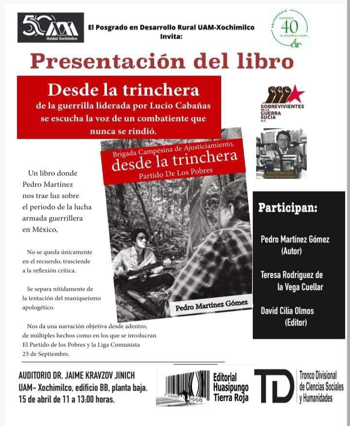 Por cierto, mañana en la UAM-X también se presenta el libro Desde la Trinchera, que escribió Pedro Martínez 👇🏾👇🏾