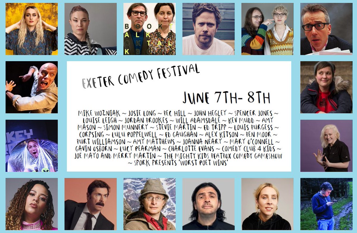 ACMS (@altcommemsoc) on Twitter photo Much excellence headed to Exeter at the start of June, go see e.g. @amyfmatthews, <a href="/bechillcomedian/">Bec Hill</a>, <a href="/benmoor/">Ben Moor</a> & @MsJoNeary, <a href="/gavin_osborn/">Gavin Osborn</a>, <a href="/Extra_Legs/">Joe Mayo</a>, <a href="/JosieLong/">Josie Long</a>, <a href="/Lucypearman/">lucypea👂🏻🚶🏻♂️</a>, <a href="/lulu_popplewell/">Lulu Popplewell</a>, <a href="/marydoesgigs/">Mary O’Connell</a>, <a href="/mrmikewozniak/">Mike Wozniak</a>, <a href="/spendals/">Spencer Jones</a>, and <a href="/5tevieM/">Stevie Martin</a>...
🎟️exetercomedyfestival.com Much excellence headed to Exeter at the start of June, go see e.g. @amyfmatthews, <a href="/bechillcomedian/">Bec Hill</a>, <a href="/benmoor/">Ben Moor</a> & @MsJoNeary, <a href="/gavin_osborn/">Gavin Osborn</a>, <a href="/Extra_Legs/">Joe Mayo</a>, <a href="/JosieLong/">Josie Long</a>, <a href="/Lucypearman/">lucypea👂🏻🚶🏻♂️</a>, <a href="/lulu_popplewell/">Lulu Popplewell</a>, <a href="/marydoesgigs/">Mary O’Connell</a>, <a href="/mrmikewozniak/">Mike Wozniak</a>, <a href="/spendals/">Spencer Jones</a>, and <a href="/5tevieM/">Stevie Martin</a>...
🎟️exetercomedyfestival.com