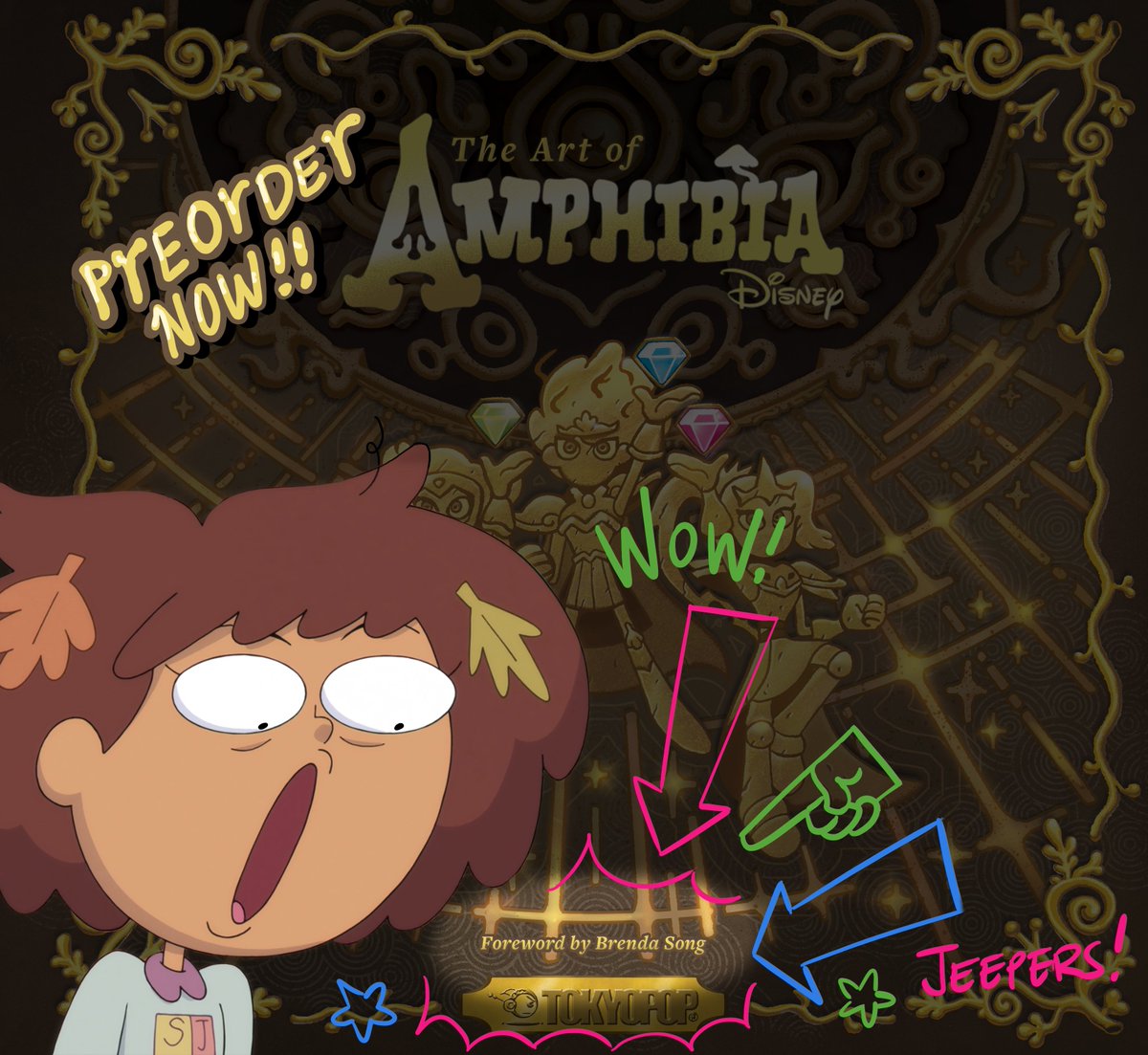 Radrappy's tweet image. Thrilled to share that the voice of Anne Boonchuy herself, @BrendaSong will be writing the foreward for Art of Amphibia! This book is coming out amazing and I can't wait for you to see it. Preorder link: tinyurl.com/nhvf5hhp