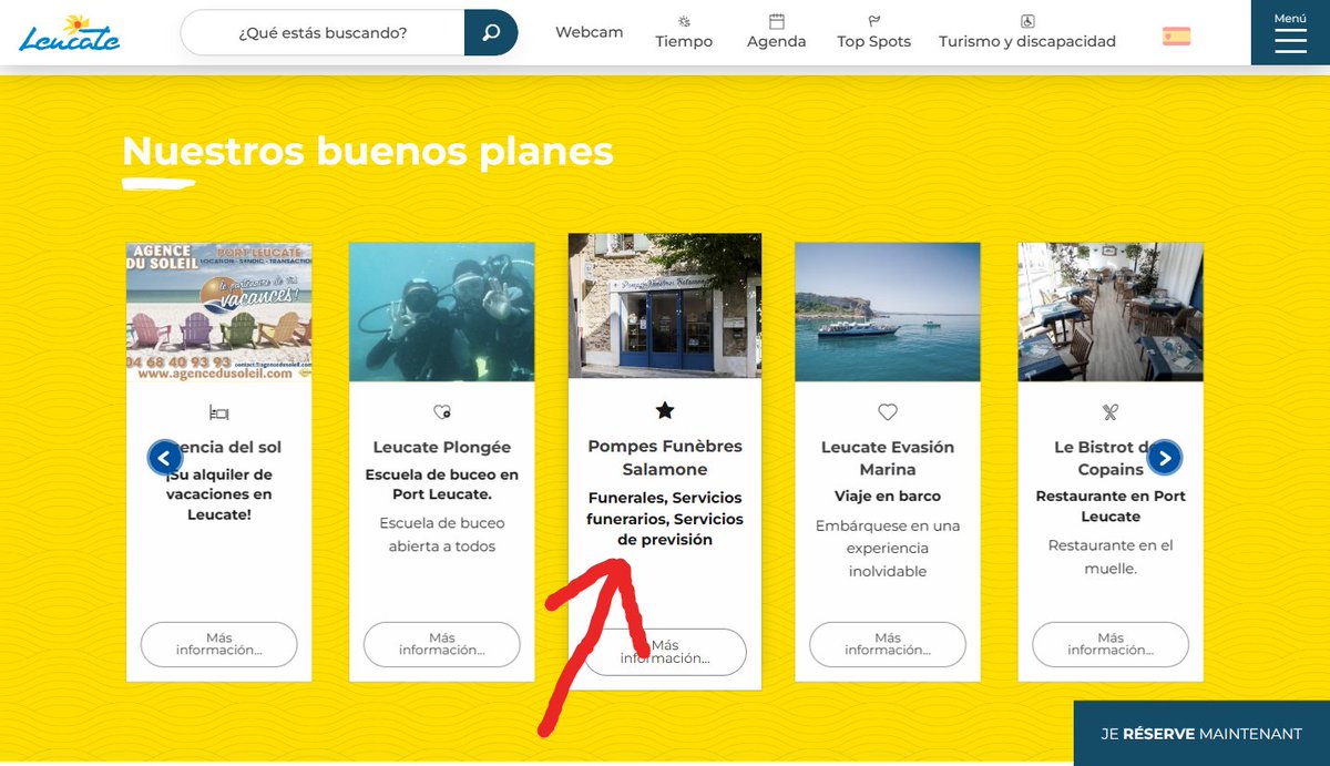 Web destino turístico
Uno de los planes es una funeraria 😳 #wtf
Viaje en barco, buceo, comer y palmarla ja ja ja