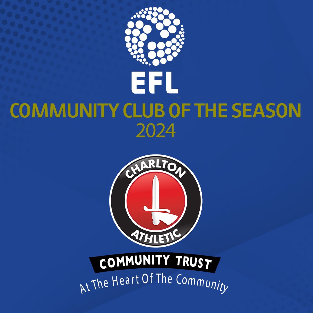 🏆 Charlton Athletic have been named as @EFL Community Club of the Season in recognition of CACT’s continued excellence in the community! 👏 #cafc | @CAFCofficial