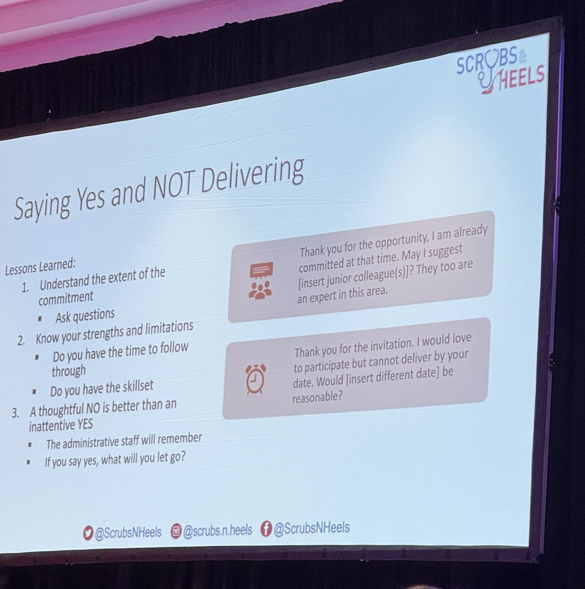 So many valuable and life changing messages at #ScrubsNHeels24 💎 A thoughtful no is better than a yes (and not delivering) 💎 In the 🥶 ➡️ ask a ? 💎 Sit at the table & bring a 🪑 💎 Set boundaries & stick to them 💎 Always ask! Will never know if you don’t ask! #GritNGlam