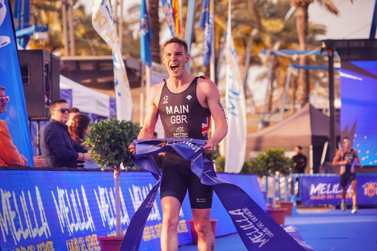 worldtriathlon's tweet photo. The MAIN man 😮‍💨

@CameronMain44 shows the fire in his legs with a stunning run off the bike to claim his first EVER Europe Cup win in Melilla 🥇

🥇 Cameron Main 🇬🇧
🥈 Antoine Duval 🇫🇷
🥉 Vicente Hernández 🇪🇸 comes back from injury to claim his first podium in over 5️⃣ years 👏

📸 @TRIATLONSP 

#Triathlon #Victory #BeYourExtraordinary