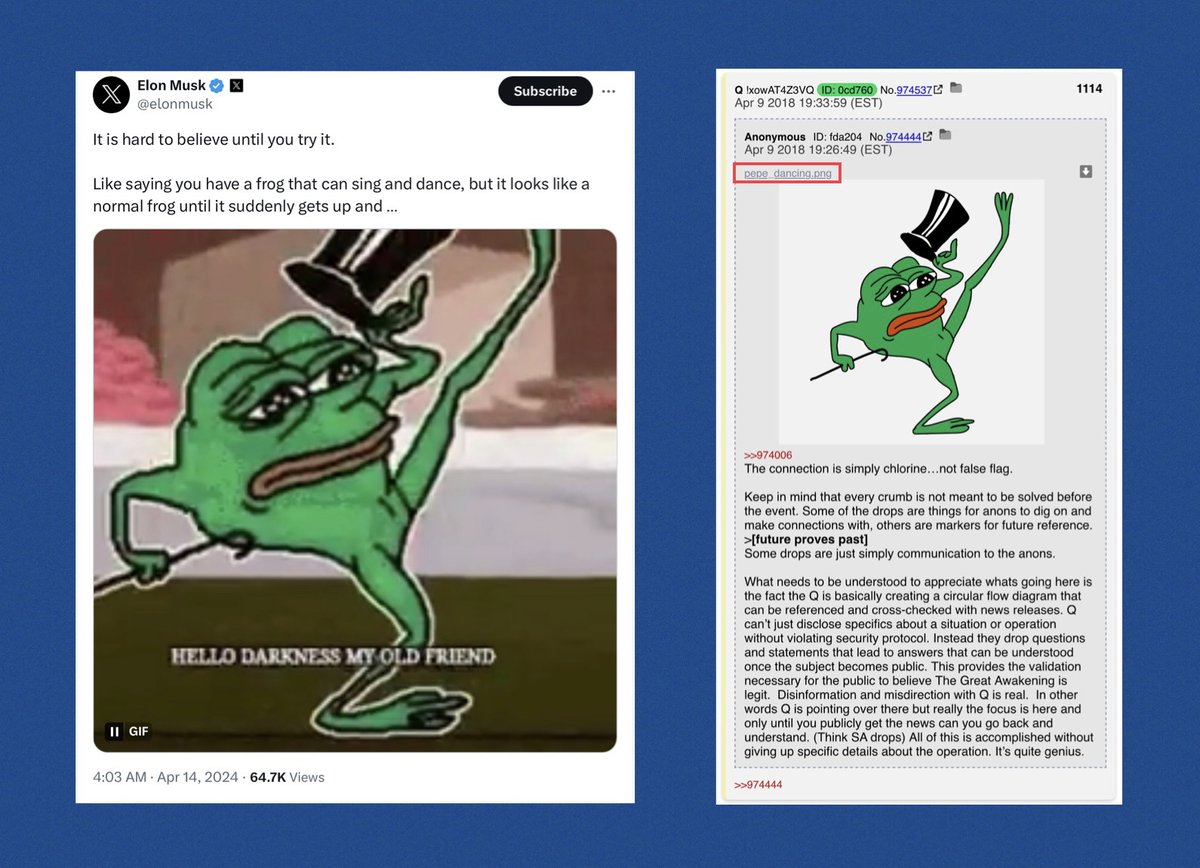 Elon‘s pepe looks familiar… “looks like a normal frog until it suddenly gets up and …” ‘suddenly‘ stands out to me.