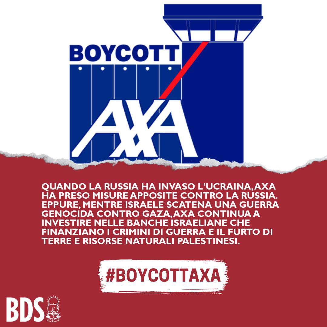 bdsitalia's tweet photo. Se la Russia bombarda l'Ucraina, @AXA prende misure mirate contro l'aggressore. Ma, nonostante l'attuale genocidio di 2,3 palestinesi nella striscia di Gaza occupata, AXA continua a investire nella banca Hapoalim che finanzia i crimini di guerra
https://t.co/adu0INkUX8
#AXAItalia https://t.co/J0b6ROBFyS