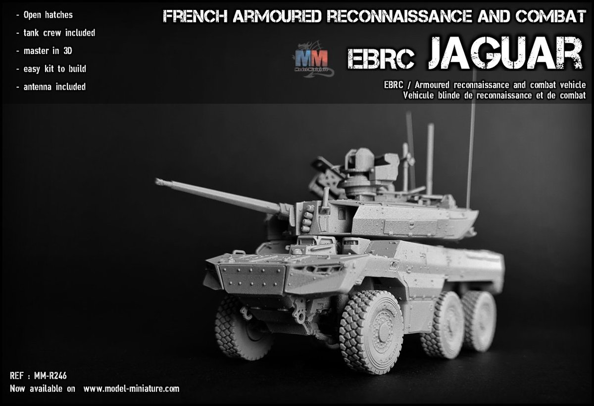 model_miniature's tweet photo. Nouveauté Model-Miniature de EBRC JAGUAR, véhicule de reconnaissance et de combat au 1/72.
-Kit complet en résine de EBRC JAGUAR
-Tankiste
-Antennes
-Master impression 3D
https://t.co/vo0N1LYJKY
#arquus #VAB #model #miniature #braillescale #nexter #EBRCJAGUAR #JAGUAR #nexter https://t.co/TcQOlmOPsq
