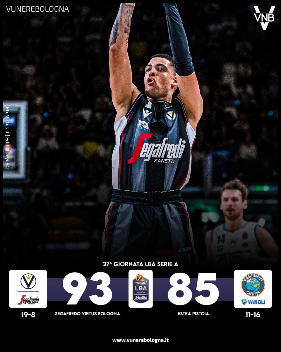 VITTORIA! MA CHE FATICA 🥵🥵🥵

Secondo successo consecutivo per la Virtus Bologna: le Vu Nere rimontano la Vanoli Cremona alla Segafredo Arena⚪️⚫️

#VNB | #Virtus | #LBASerieA