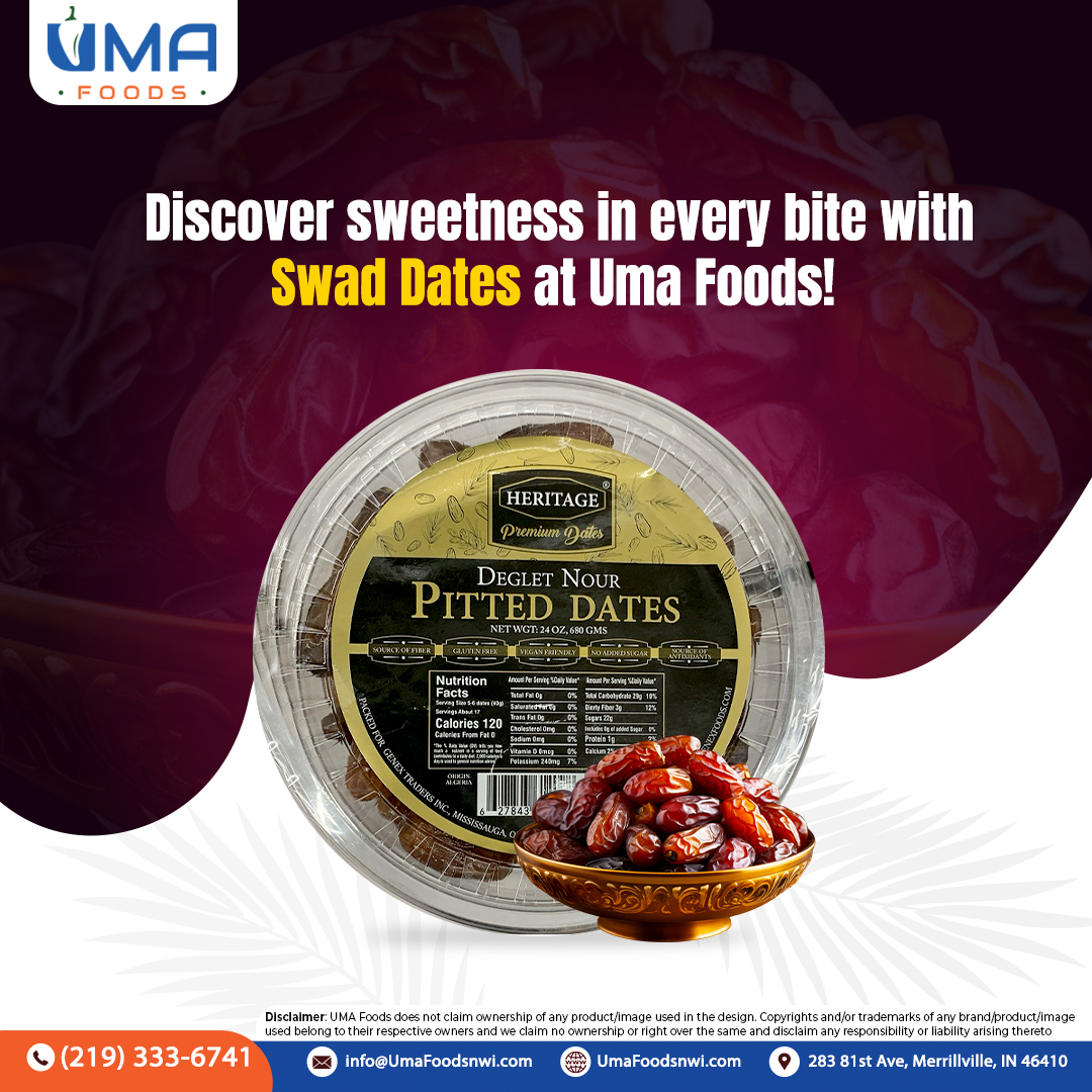 Discover sweetness in every bite with Swad Dates. Shop now at Uma Foods for a delightful treat!
.
.
.
.
#SwadDates #DeliciousDates #SweetTreats #HealthySnacks #indiangrocerystore #merrillvilleindiana #Indiana