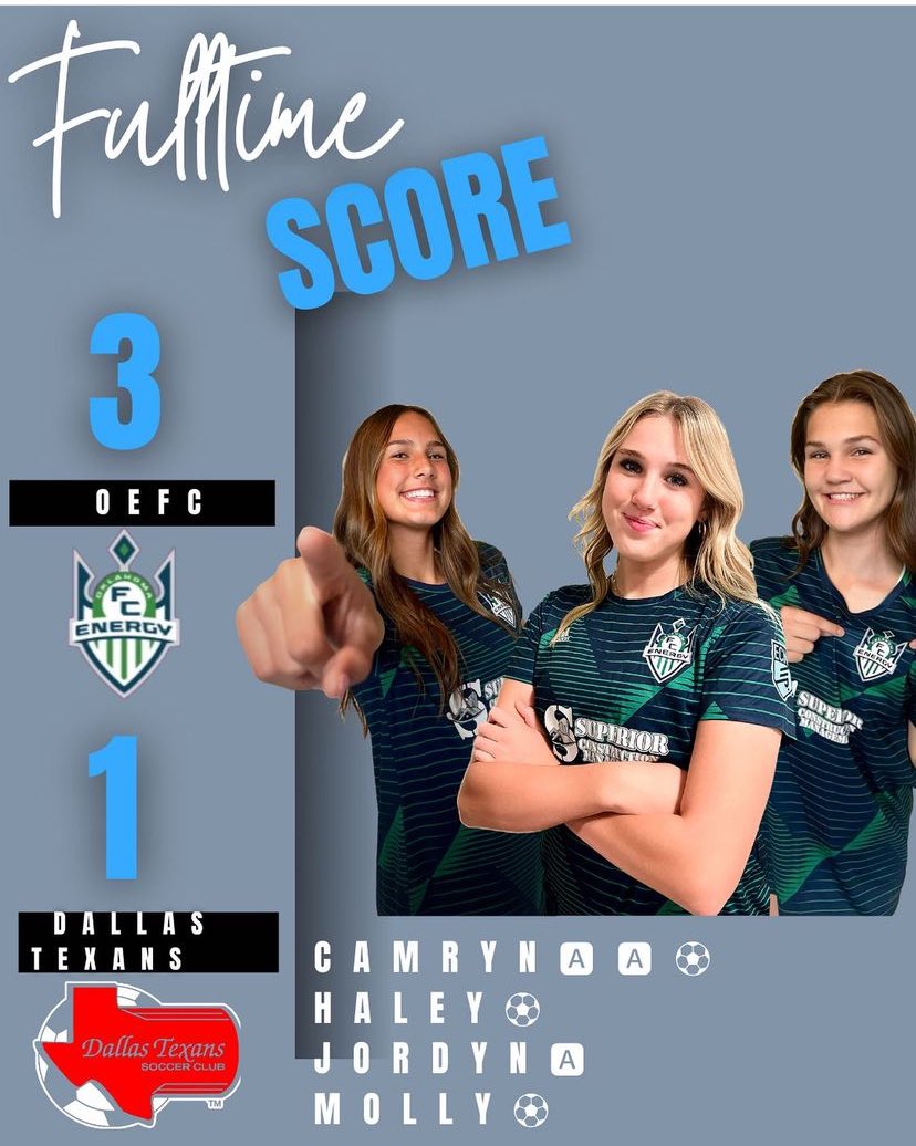 OEFC 08 Girls ECNL (@oefc08girlsecnl) on Twitter photo A big, 3-1 comeback win today!
<a href="/CamrynRegier/">Camryn Regier</a> ⚽️ 🅰️🅰️
<a href="/haleybechtel10/">Haley Bechtel</a> ⚽️
@MollyStrope ⚽️
<a href="/JordynHeathcock/">Jordyn Heathcock</a> 🅰️
<a href="/OEFCGirlsECNL/">Oklahoma Energy FC Girls ECNL</a>
<a href="/Oklahoma_FC/">Oklahoma Energy FC</a>
<a href="/EcnlTexas/">ECNL Girls Texas Conference</a> A big, 3-1 comeback win today!
<a href="/CamrynRegier/">Camryn Regier</a> ⚽️ 🅰️🅰️
<a href="/haleybechtel10/">Haley Bechtel</a> ⚽️
@MollyStrope ⚽️
<a href="/JordynHeathcock/">Jordyn Heathcock</a> 🅰️
<a href="/OEFCGirlsECNL/">Oklahoma Energy FC Girls ECNL</a>
<a href="/Oklahoma_FC/">Oklahoma Energy FC</a>
<a href="/EcnlTexas/">ECNL Girls Texas Conference</a>
