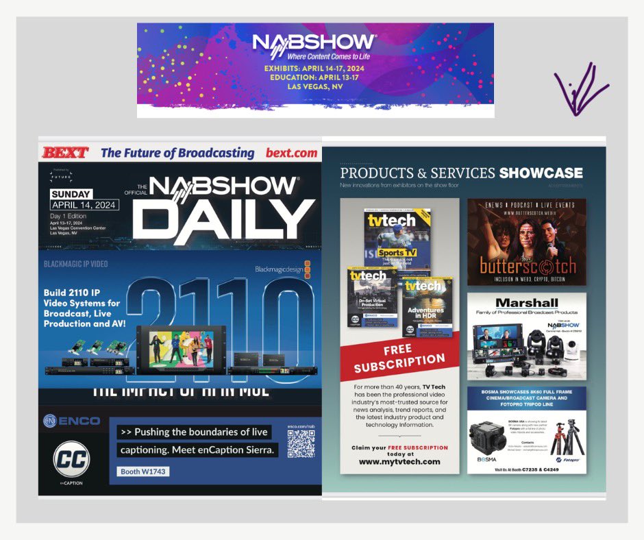 Proud to showcase butterscotch Media @butterscotch360 at the @NABShow in Vegas. Check out our ad in the daily conference bulletin. Niche digital media is the future of journalism. butterscotch.Media #butterscotchMedia #NABShow