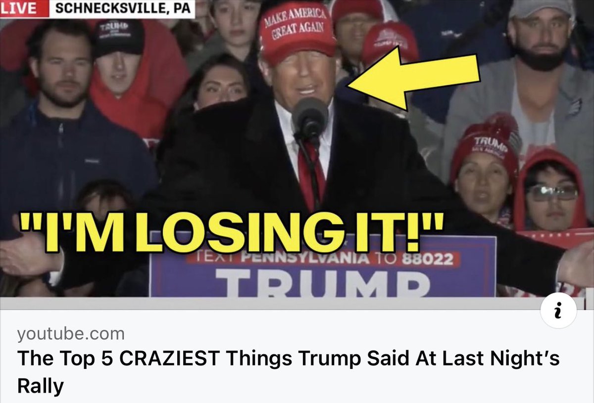 BREAKING VIDEO:🚨🚨🚨 At last night’s rally in Pennsylvania, a senile Donald Trump showed his cognitive decline and unhinged delusions. Here are the top 5 craziest moments… Watch them here: youtu.be/rfTYU2x9UmE?si… Please hit the ❤️ and share this to expose him!